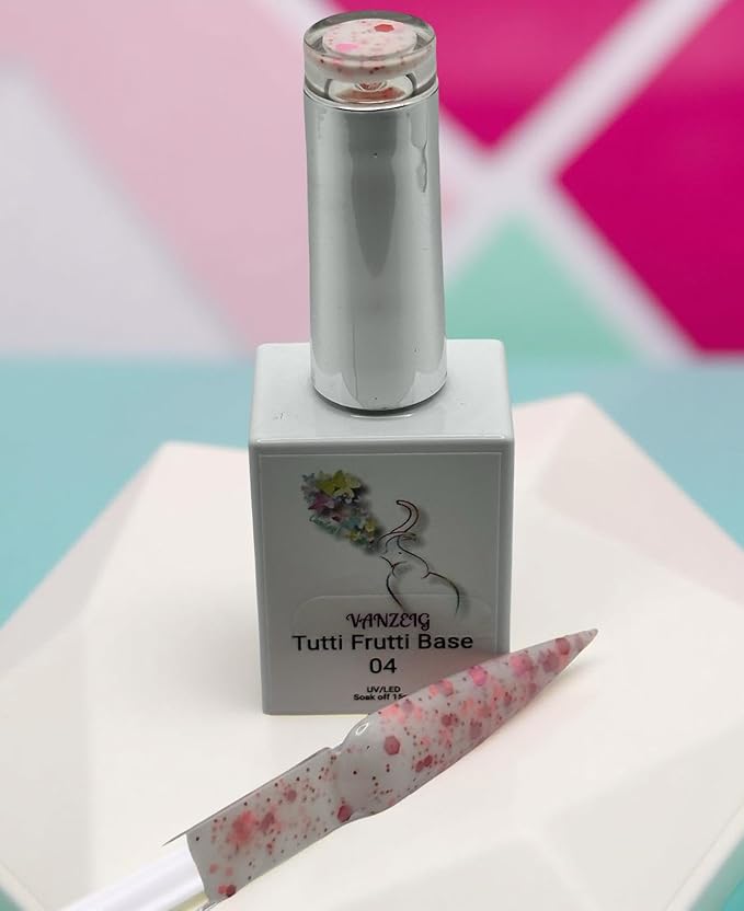 Vanzeig's Tutti-Frutti UV Gel Nail Polish Base | Milky Candy-Dipped | Durable Rubber Base Gel for Press-ons & Natural Nails | 15 ml (04)