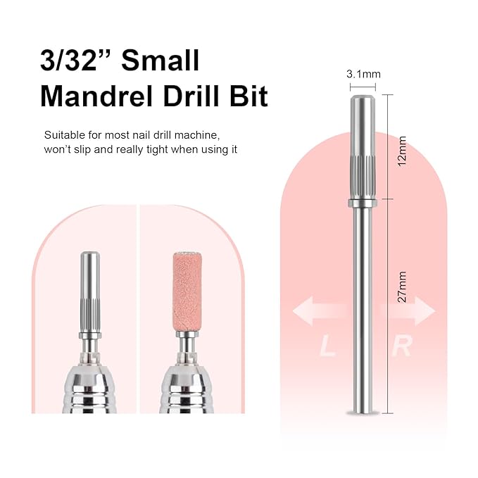 Rolybag 100pcs Small Sanding Bands Nail Drill Bits 240 Extreme Fine Grit Nail File Sanding Bands with 3.1mm Mandrel Bit for Acrylic Nails Gel Removing Shaping Professional Manicures and Pedicure, Pink