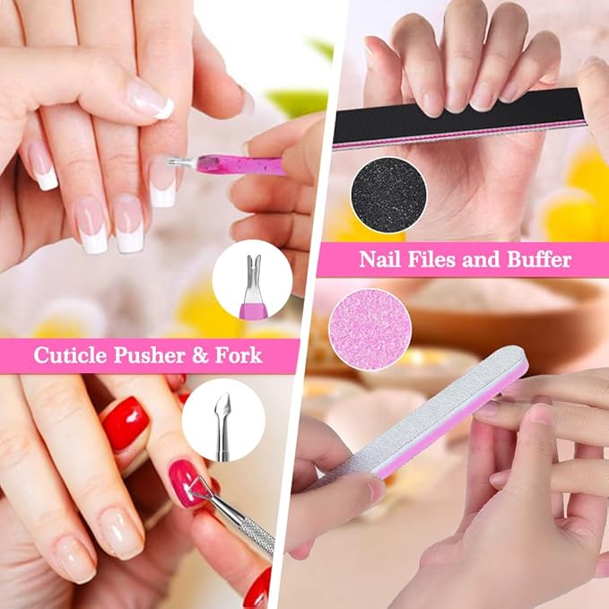 MORGLES Natural Coffin Nail Tips, Natural Coffin Nail Tips Half Cover with Glue, Clipper, Files, Cuticle Pusher and Fork for Salons and Home DIY with Box