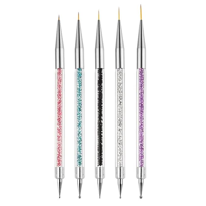 AIBEE Nail Art Brushes, 5pcs Double-Ended Acrylic Nail Brush Set with 5/7/10/12/15mm Nail Liner Brushes and Dotting Pens for French Nails