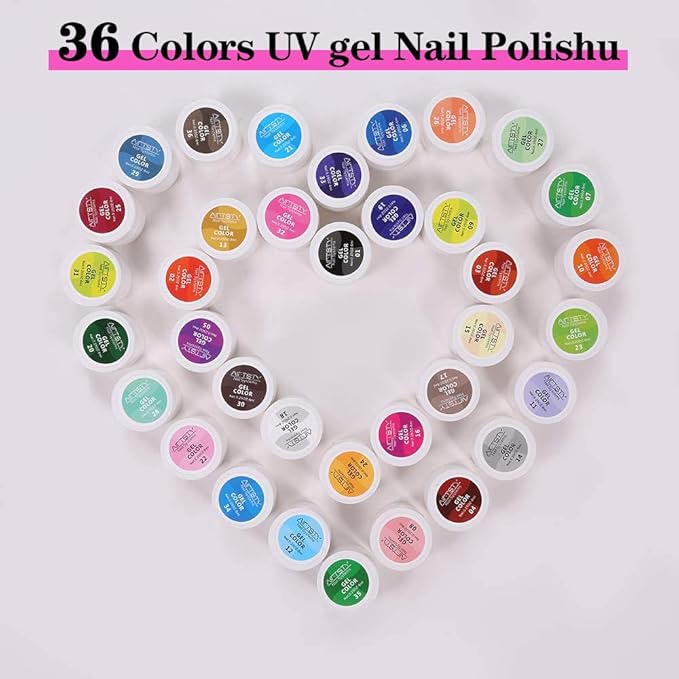36 Colors Nail Art Gel Paint Kit, 38PCS Polish Set With Brush for DIY Design At Home, Solid Polish for DIY, Nails Kits Gift for Women