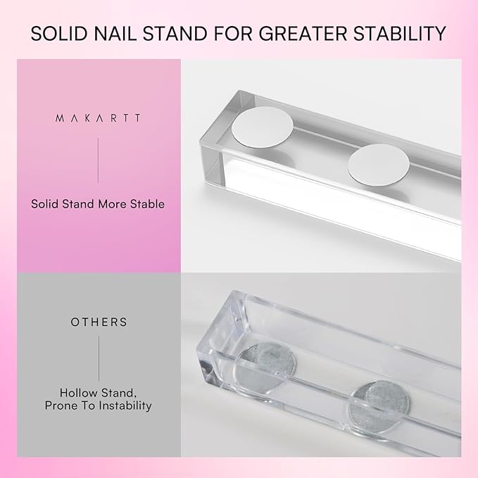 Makartt Press on Nail Stand: Magnetic Nail Holder for Painting Nails DIY Pink for Art Display Practice, Pink Glitter Flower Fake Holder for Home Salon with Reusable Adhesive Putty
