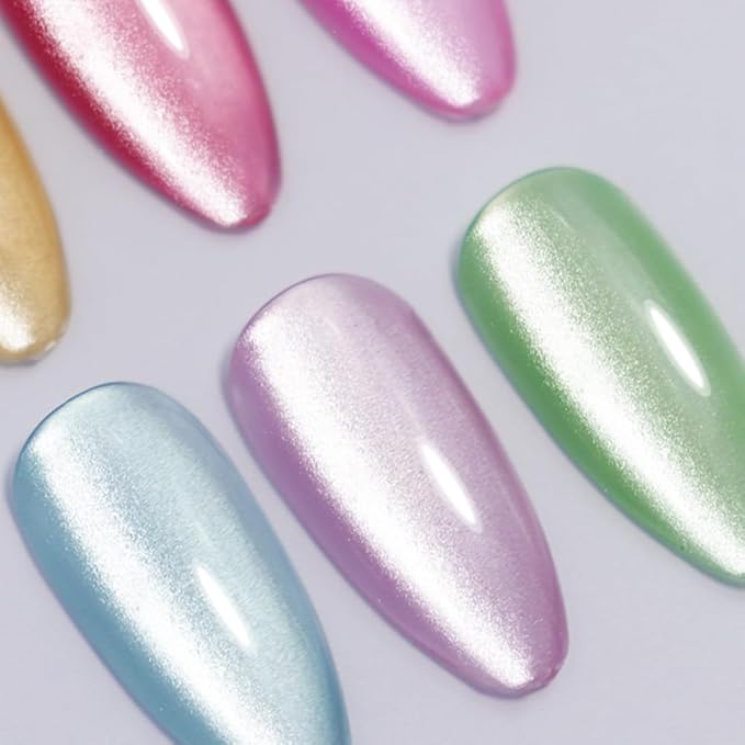 VARNAIL Candy Velvet Cat Eye Gel Polish Kit 6 Colors, Glitter 9D Holographic Gel Polish with Magnet, Soak off U V Light Gel Nail Polish Set15 ml/Bottle, Salon Quality Magnetic Gel Nail Polish