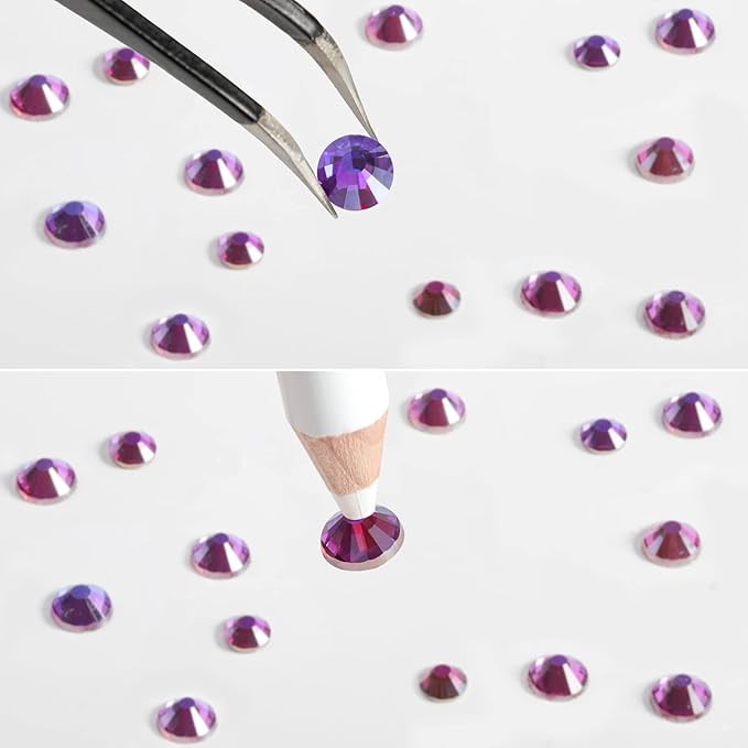Beadsland Rhinestones for Makeup,8 Sizes 2500pcs Purple Flatback Rhinestones Eye Gems for Nails Crafts with Tweezers and Wax Pencil,Purple Velvet,SS4-SS30