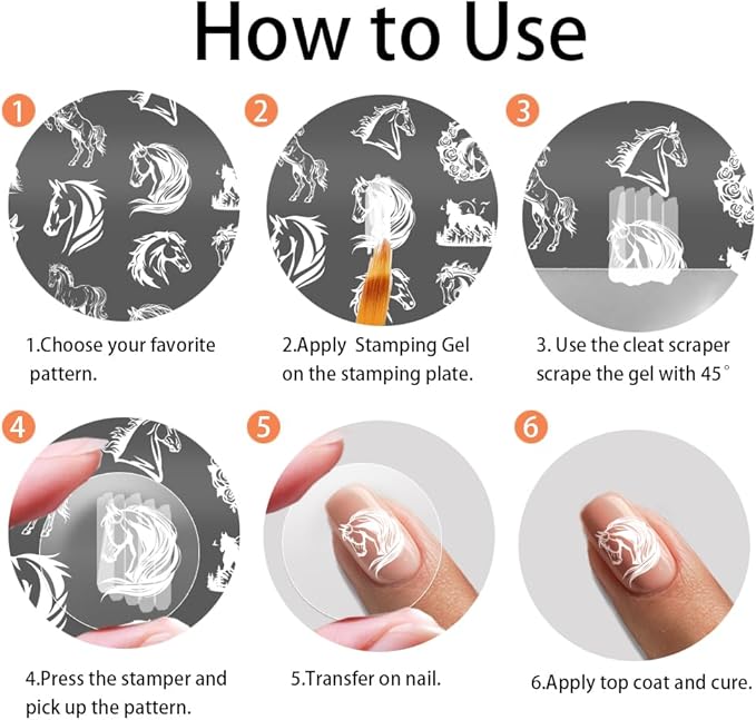 PH PandaHall 4pcs Horse Nail Stamping Plate Running Horse Nail Art Template Animals Nails Arts Stencils Horseshoes Manicure Design Stamper Nails Image Plates for Women DIY Manicure Salon Printing