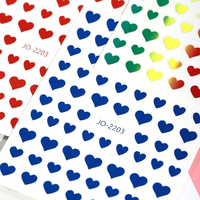 12 Colors Love Heart Nail Art Stickers, 3D Love Self-Adhesive Sticker Design, Laser Gold Silver Red Black White Pink Yellow Green Pink Blue Heart Nail Transfer Decals for Women Manicure Decorations