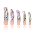 LOVFUL Press on Nails Angel's Tear Rhinestone | Handmade with Full Covered Crystals | Reusable Full Cover Nails | Curve Long 2.2 in | H48-M