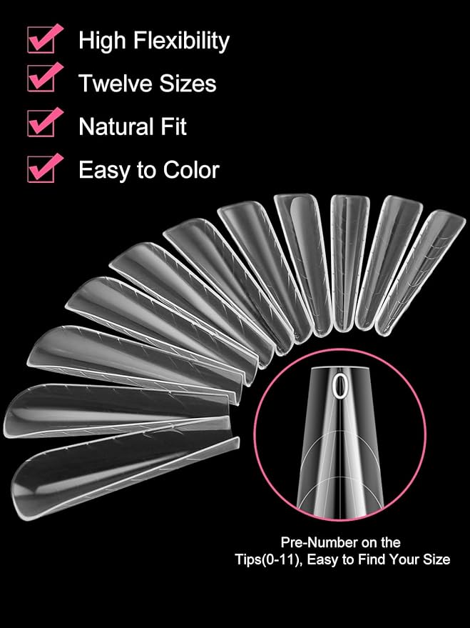 TOROKOM 120Pcs Poly Extension Gel Dual Forms Clear Tips Set - Acrylic False Nails With 12 Sizes Square Stiletto Gel Forms Full Cover Reusable Molds