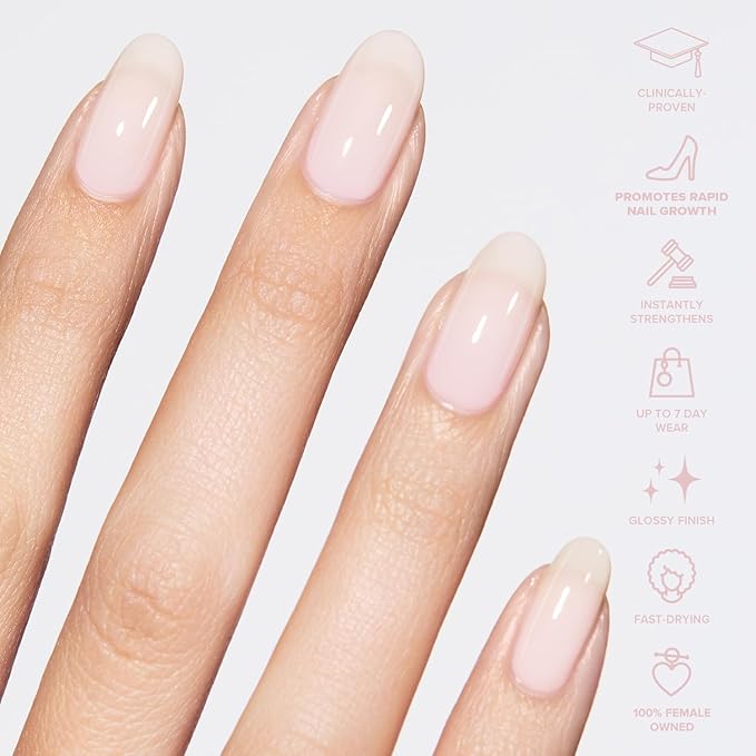 Static Nails 5-in-1 Rapid Growth Treatment Polish, Clinically Proven Hardener & Strengthener, Built-in Top & Base Coat, Quick Dry Formula, Repairs & Lengthens – Soft Girl Pink (Milky Pink) 0.4 Fl Oz