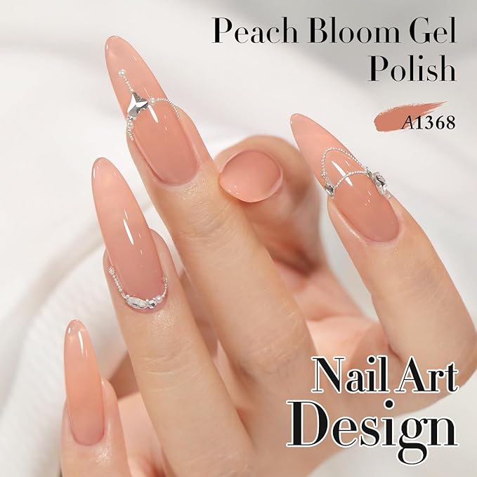 Double Rhythm 0.50 OZ Gel Polish Hema Free Same Color Same Bottle Golden Round Translucent Neutral Natural Milky 15 ML Jelly UV Polish Art DIY at Home (Nude Peach-C1368)