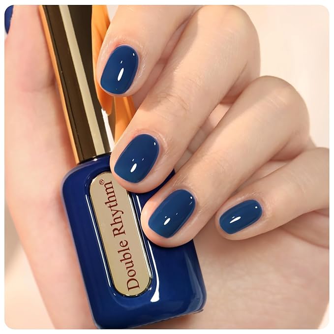 Double Rhythm 0.50 OZ Gel Polish Hema Free Same Color Same Bottle Golden Round Translucent Neutral Natural Milky 15 ML Jelly UV Polish Art DIY at Home (Navy Blue-C1107)