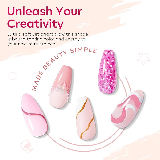 Modelones Poly Nail Gel Set, 6 Colors Pink Confetti Collection Nude Pink Glitter Colors Poly Extension Gel Enhancement Builder Pastel Summer Manicure DIY Home Salon