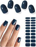 Semi Cured Gel Nail Strips (Navy Blue), Solid, 20 Pcs Gel Nail Wraps, Stickers, Salon Quality, Works with Any UV Lamps