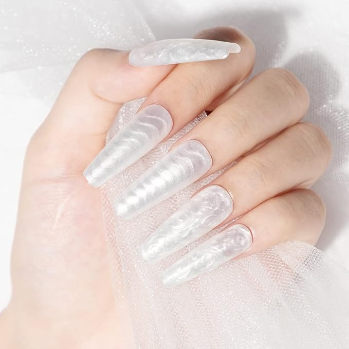 MIZHSE Pearl White Gel Nail Polish, Shimmer Mermaid Gel Polish Glitter Gels Polish Swirl Shell Thread Effect Soak Off U V Salon Home DIY Manicure Use10ml