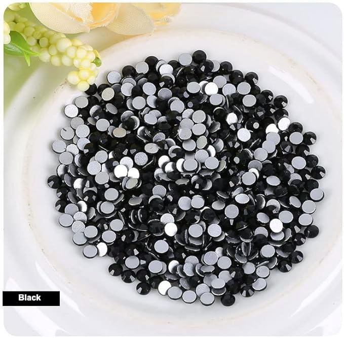 Onwon 288 Pcs Crystal Flat Back Brilliant Round Rhinestones Glass Stones Glitter Gems Faux Diamond for Craft,Nail Art,Shoes,DIY Decorations (SS34 / 7mm, Black)