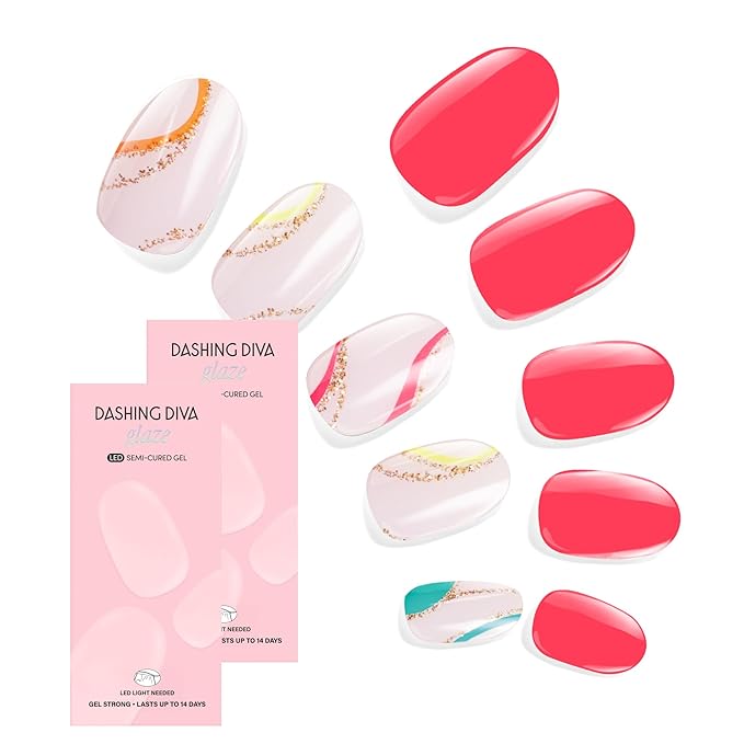 Dashing Diva Glaze Nail Strip Duo - Berry Bright Collection - Sonic & Suns Out Swirl - Long Lasting, Chip Resistant, Semi-Cured Gel Nail Strips - Contains 2 Colors