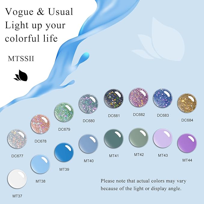 MTSSII Glitter Gel Nail Polish 18 Pcs Blue Purple Green White Gel Nail Polish with Base Gel Set Pink Blue Black Reflection Glitter Polish Kit for DIY Nail Art Women Gifts