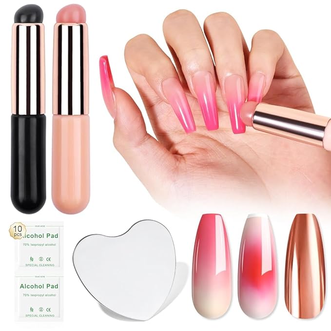 SAVILAND Silicone Ombre Nail Brush: 2PCS Reusable Chrome Nail Powder Applicator Brush for Ombre Aura Nails Ombre Nail Brush Nails Art Gradient Painting Brushes for beginners