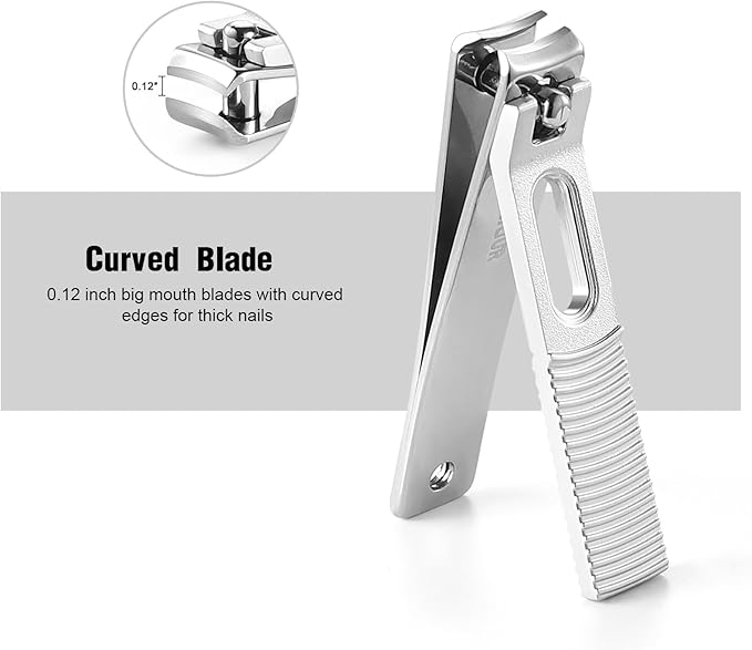 HAWATOUR Nail Clippers Set, Zinc Alloy 420J2 Stainless Steel Ultra Sharp Curved Blade Fingernail and Toenail Clipper with Visibly Tin Case, Cut-Out Design, Silver