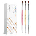 MelodySusie 2-in-1 Nail Art Brushes Set,3pcs Nail Art Design Pen Painting Tools with Flat Brush Oval Brush French Brush Liner Brushes for Home DIY Salon Use