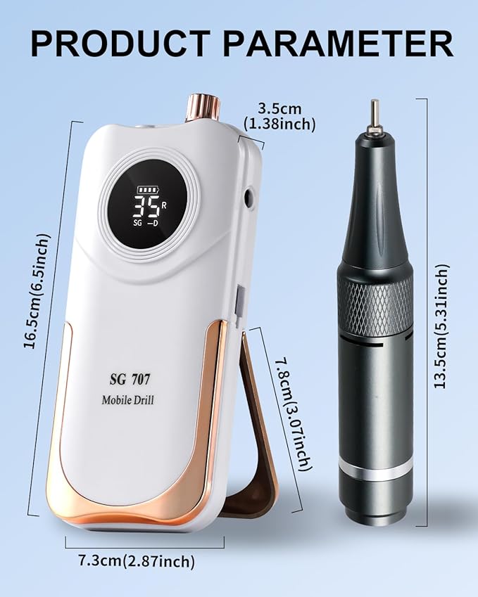 Professional Electric Nail Drill Kit 35000RPM with 14PCS Bits White Portable Rechargeable Cordless File Machine for Acrylic Gel Powder Nails and Manicure Pedicure Toenail Tool Salon Set