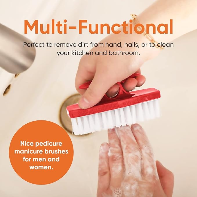 Superio Nail Brush for Cleaning Fingernails, Nail Scrubber Brush, Toe Foot Hands Fingernail Brush Cleaner- Small Scrub Brush- All-Purpose Stiff Cleaning Brush for Home, Kitchen, Work, (2, Blue/Red)