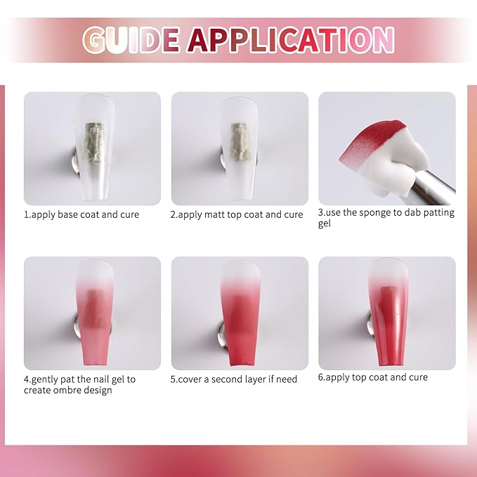 6 Colors Cushion Pat Painting Gel Nail Polish Neutral Nude Pink White Ombre Gradient Paint Gel with 50PCS Soft Nail Sponges Grabber Pen Blending Stamping Aura Design Matte No Wipe UV Cure