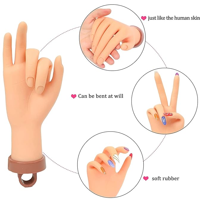 Nail Practice Hand for Acrylic Nails, Mannequin Hands for Nails Practice, Flexible Fake Hands to Practice Fake Nails Bendable Fake Hand Manicure Practice Hands Nail Art Training Hand 1Pc