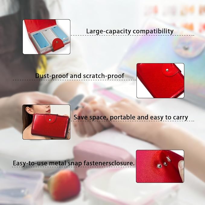 Finger Angel 60 Slots Red Color Nail Plates Holder Case Stamping Templates Organizer Retangel Nail Printing Molds Collection Manicure Tool Accessorie-6x12Cm Template Case
