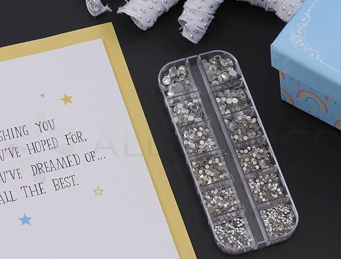 Over 2100 Pieces Crystal Clear Flat Back Glass Rhinestones Crystals for Nail Art Kit 6 Sizes (1.4mm - 4.8mm)
