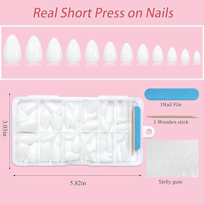 120pc White Almond Press on Nails Short Fake Nails Press ons for Women Acrylic Nails Press on Nails&Glue Tabs, Short White Press on Nails Almond False Nail Tip Stick on Artificial Fingernail