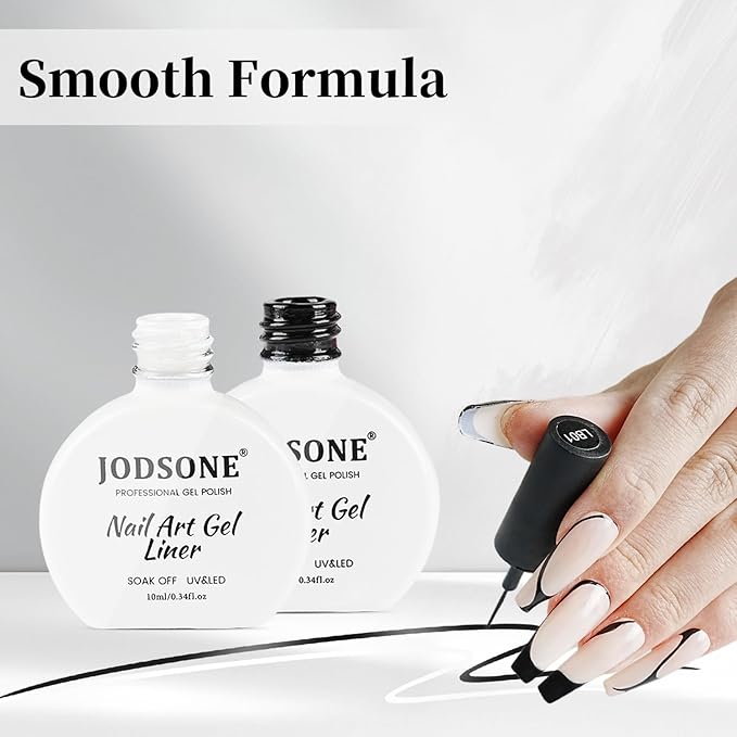 JODSONE 2Pcs Swirl Nail Art Liner Gel Polish,10ml Classic Color 3D Nail Art Pens Effect Nail Print Design with Thin Brush for French Tips Manicure Painting DIY at Home,Black & White