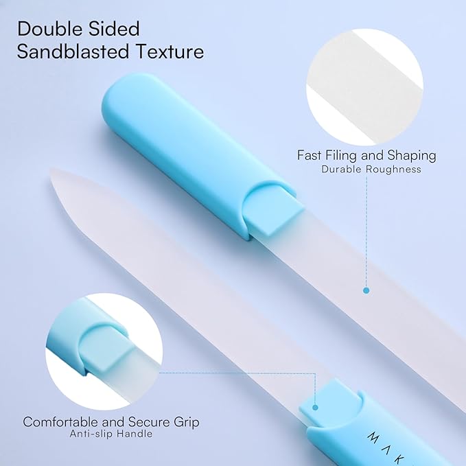 Makartt Nail File -Glass Nail File with Case, Double-Sided Sandblasted Crystal Nail Files for Natural Nails, Reusable Portable Manicure & Pedicure Buffer Gift for Women, 1pc Blue