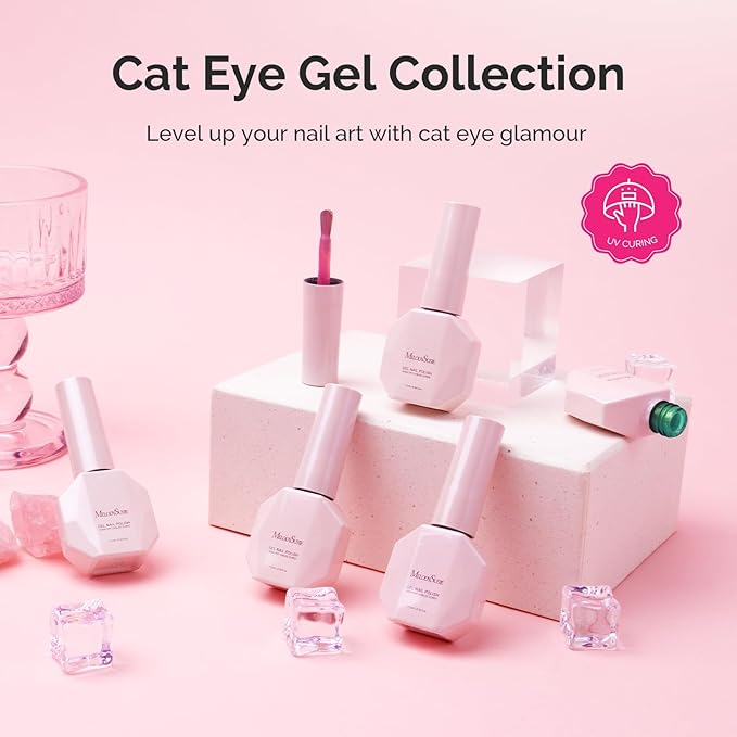 MelodySusie Velvet Gem Red Green Cat Eye Set Cat Eye Gel Nail Polish Set 6 Pcs, 0.26 Fl Oz Glitter Holographic Magnetic Nail Polish with Magnet, UV Nail Polish for Nail Art Manicure Salon DIY at Home