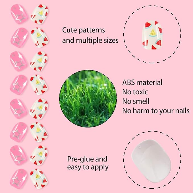 SIUSIO 120 Pcs 5 Pack Children Acrylic Fake Nails Press on Pre-glue Full Cover Glitter Gradient Color Rainbow Short Kids Stick On False Nail Art Kits Set for Kids Little Girls - Cutie Unicorn Theme