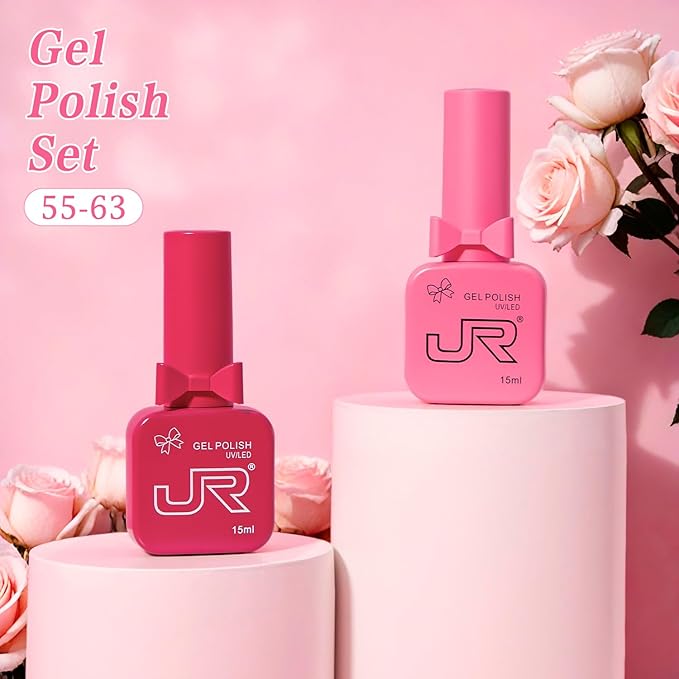 JR 9pcs 15ml Gel Nail Polish Set Red Nude Pink Gel Polish Kit Nude Pink Gel Polish Nail Art Manicure Salon DIY Soak Off UV LED Nail Gel Kit DIY Art Manicure