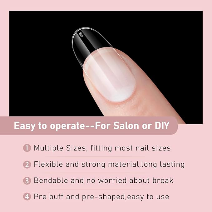 Long Oval Nail tips-Half matte nail extension tips kit full cover nail tip kit press on nails 600pcs 10 sizes pre-shaped nail tips set false nail tips kit for nails Salon Or Home DIY