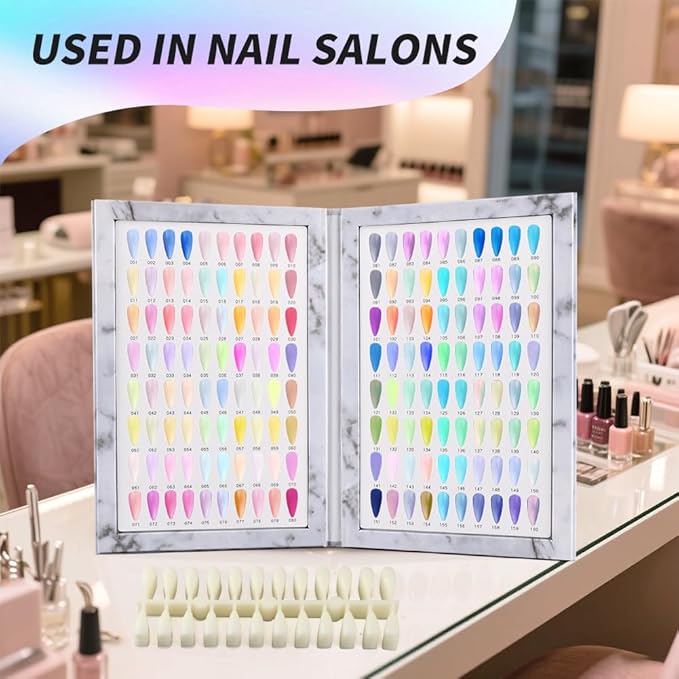 160 Nail Color Book, Professional Nail Color Display Book with 240 N-ail Tips & 1-200 Number Stickers Labels 3 Dual-Ended Nai-l Art Pen, Nai-l Salon Display Booklet(COLOR:White)