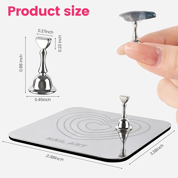 TADOPRO Nail Stand for Press Ons, Nail Holder for Painting Nails, Press on Nail Stand for Nail Art with Magnetic Metal Base Nail Art Home DIY & Salon Use(sliver01)