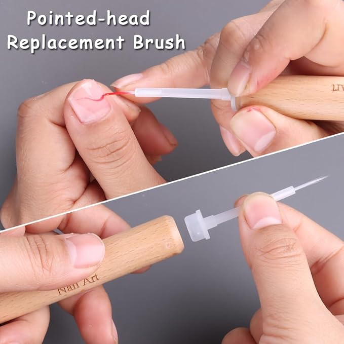 50 Pcs Replacement Nail Polish Brush Kit, Disposable Nail Art Brush with Dual-Ended Wooden Handle Dip Powder Liquid Replacement Brushes Soft Bristles Brush for Home DIY Salon Use