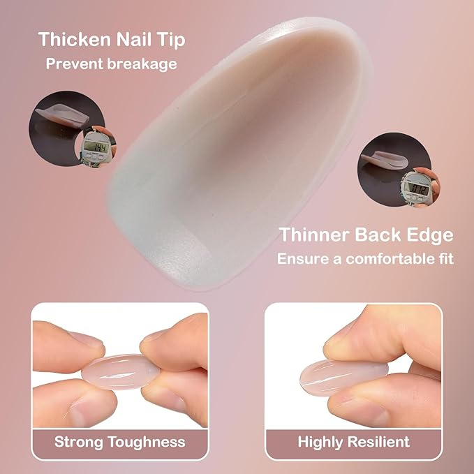 Misscheering Medium Almond Shape 140 Pcs 5 Colors Gradient Nude Press On Nails, Soft Gel Full Cover Fake Nails Kit, All-in-One Structure Technology Long-Lasting 28-Day Wear, Chip-Resistant & No Fade