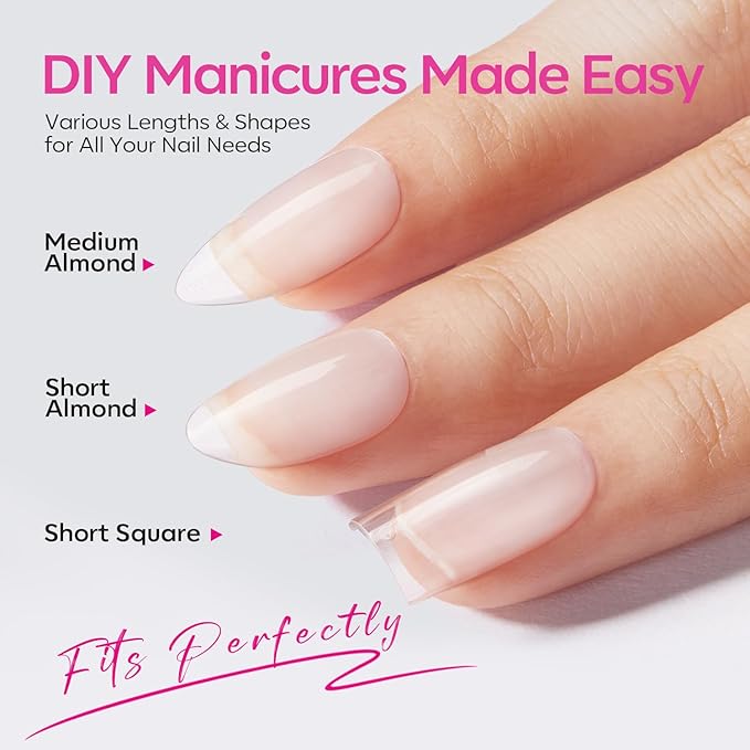 Modelones Medium & Short Almond & Short Square nail tips - Multi-type 3 Styles Set Gel Tips Half Matte Full Cover Clear Acrylic Gel Kit Fake Nails for Extension DIY Salon 450Pcs 15Sizes