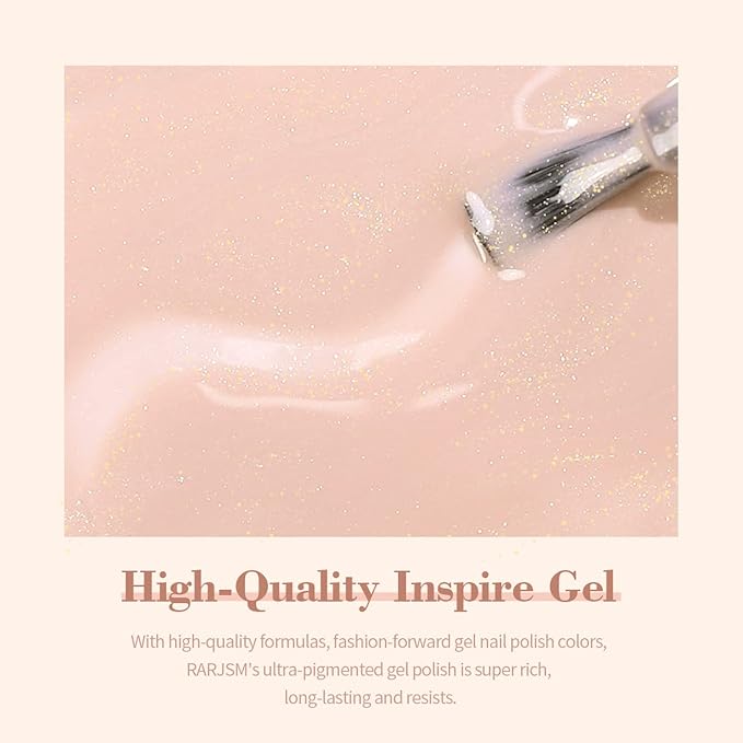 RARJSM Nude Gel Polish Peach Pink Gold Glitter Shimmery Neutral Jelly Color Skin Tone Gel Nail Polish 15ml Single Bottle Sparkle Pink Beige Natural Soak off UV LED Cured for Home Salon DIY Nail Art