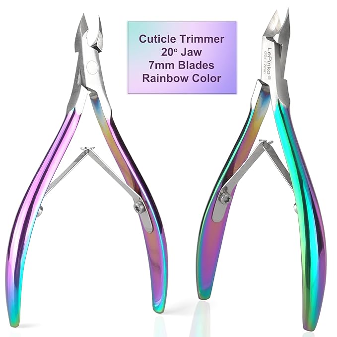 LePinko Professional Cuticle Trimmer kit, Super Sharp Dead Skin Clipper, Labor-saving Cuticula Remover for Fingernail Toenail, Home Salon Use, 7mm Jaw, Rainbow Color