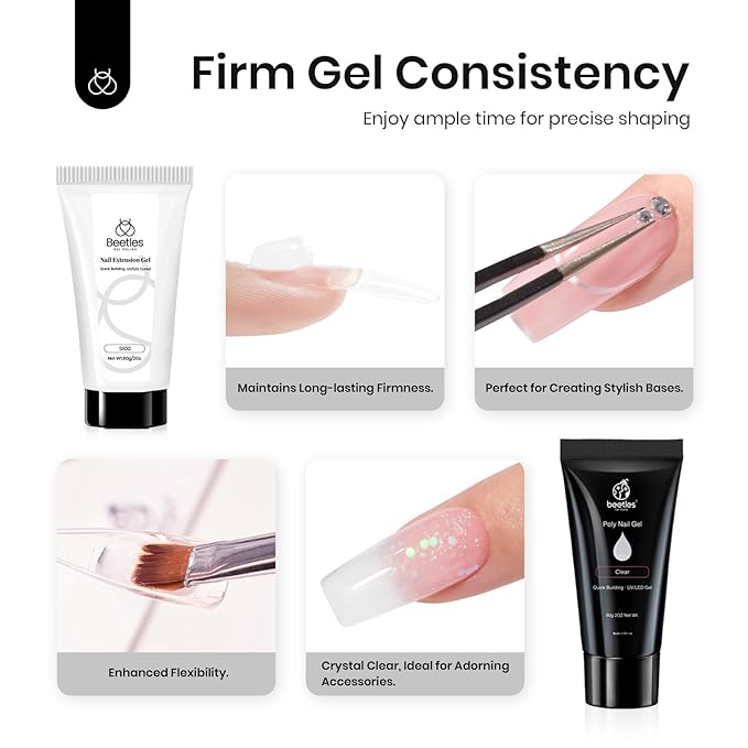 Beetles Hema-Free 60g Poly Nail Gel - Clear Nail Extension Gel Naturally Strengthens Long-Lasting DIY Art, UV & LED Needed