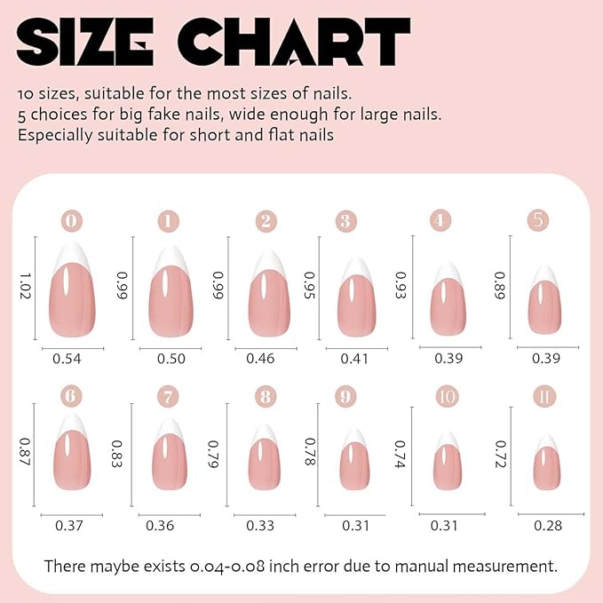 216 Pcs French Tip Press on Nails Meidum Almond Fake Nails 9 Color French Tips Glossy Acrylic Glue On Nails Full Cover Soft Gel False Nail Tips Kit for Women DIY Nail Art Manicure 12 Size
