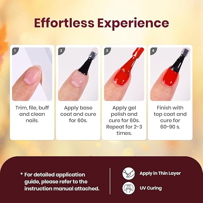 Beetles Gel Nail Polish Set 6 Colors Gel Polish Red Orange Brown Gold Glitter Kit DIY Home Nail Art Manicure Kits UV LED Needed Gifts for Women Golden Blessing