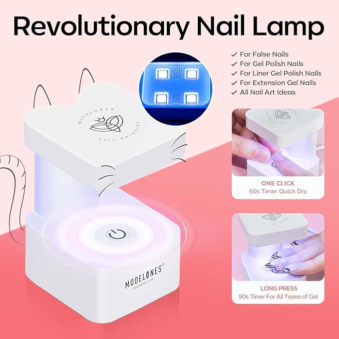 modelones X Nail Gel Kit Almond, Upgraded 15Sizes Fake Nails 510Pcs, 9-in-One Glue Prep Dehydrator & Portable Mini U V Light Acrylic Clipper, Extra Short Almond Press on Tips Extension Kit