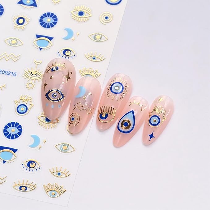 12 Sheets Evil Eye Nail Stickers for Nail Art Star Nail Stickers Moon Nail Decals Snake Self Adhesive Nail Art Supplies for Women Girls Kid DIY Nail Art Decorations