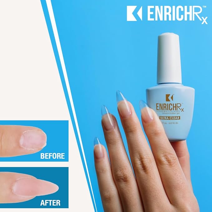 KUPA EnrichRx Builder Gel, Ultra Clear, Vitamin E & Collagen Infused, UV/LED Soak-Off Gel Brush On Natural Nail, 0.57 Fl Oz
